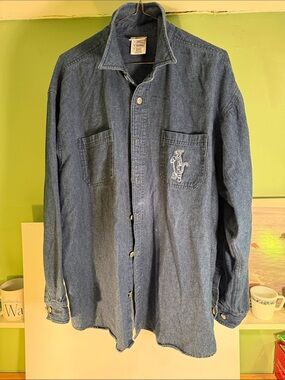 Disney, Tigger, Denim Button-Up Shirt with Embroidered Tigger Pocket